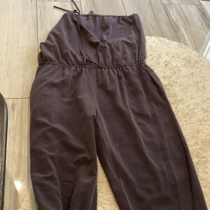 Strapless Elastic-Waist Jumpsuit in Dark Brown